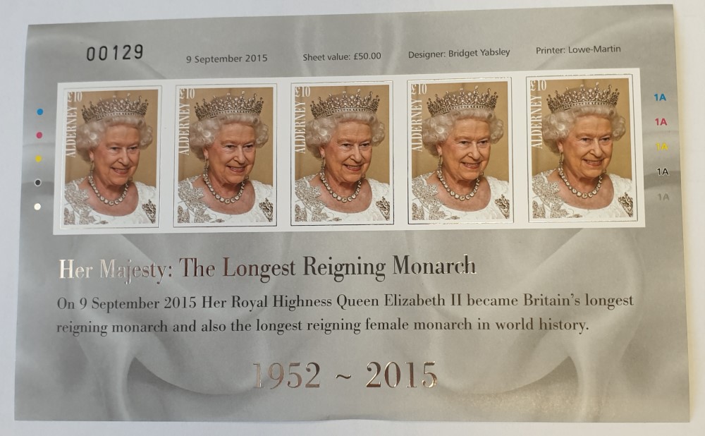 Imperforate LRM The Queen's £10 definitive sheet of 5
